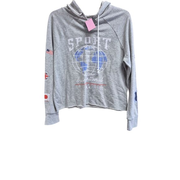 Grayson Threads Womens Sport International Cropped Hoodie Medium Gray - Picture 2 of 6